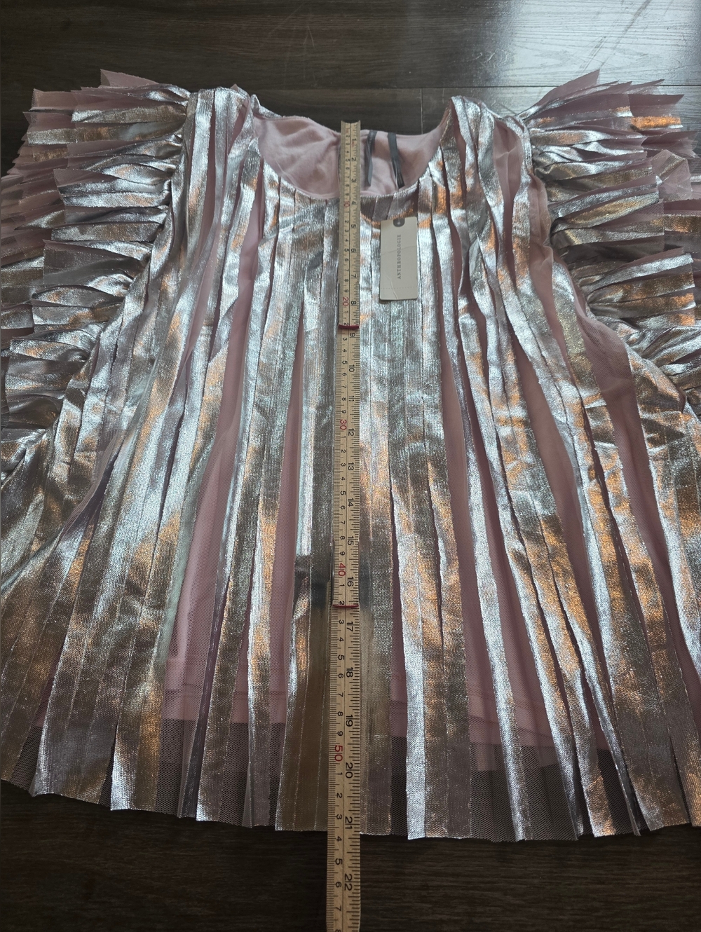 Anthropologie Pink Metallic Pleated Ruffle Blouse - Picture 2 of 10
